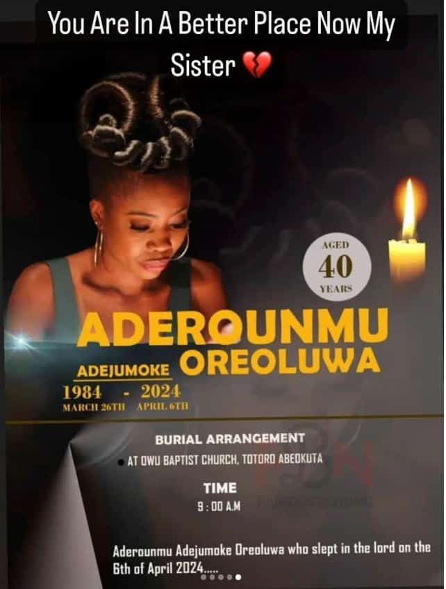 Aderounmu Adejumoke's death Flyer